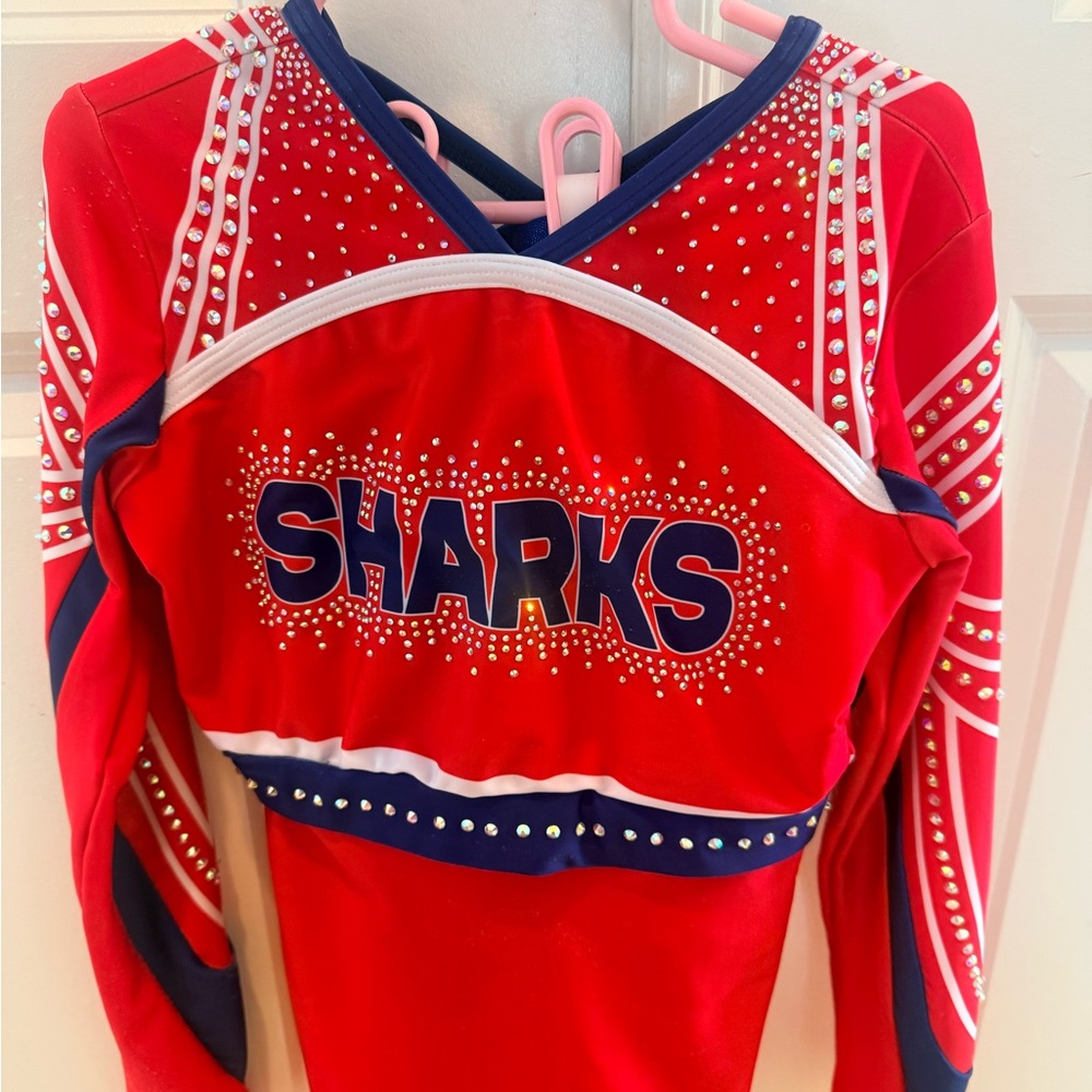 Competition Cheerleading outfit Size Youth LargeTop rewd, Navy & White - Picture 4 of 11